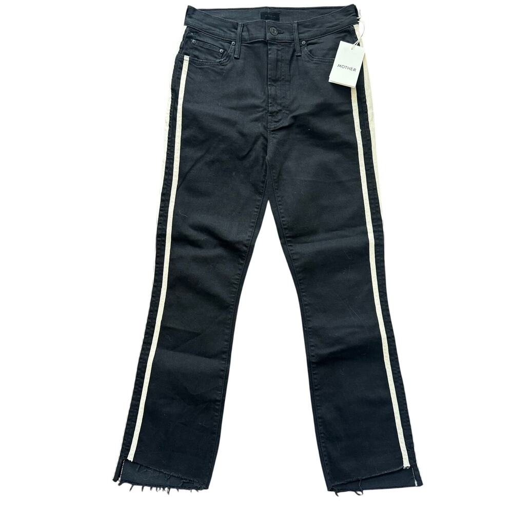 MOTHER Denim The Insider Crop Step Fray Jeans Guilty Racer Black White Size 27